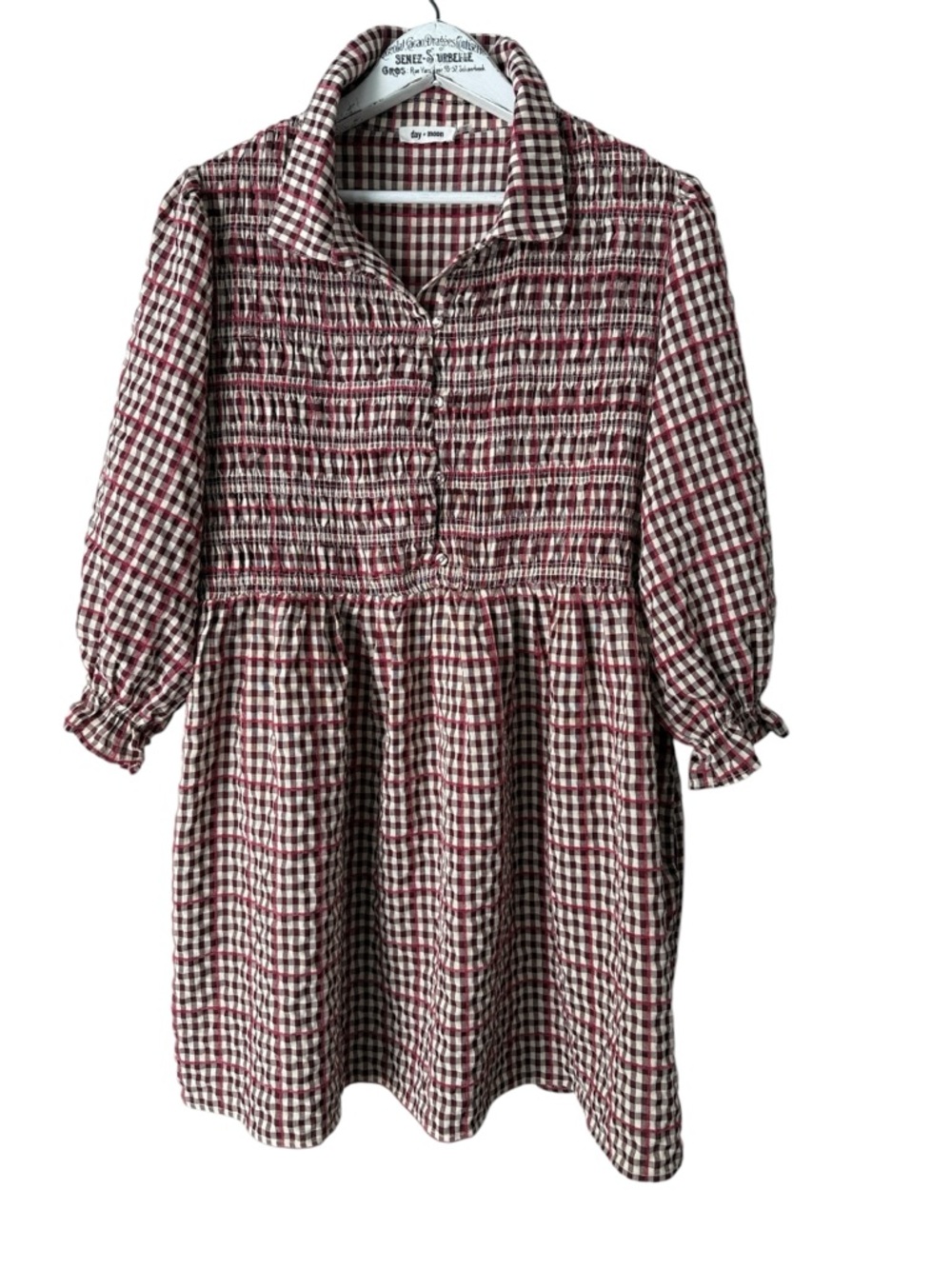 Day + Moon Gingham Smocked Babydoll Dress Size M